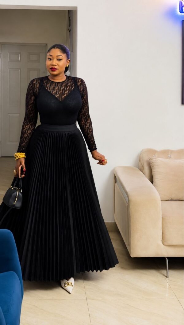 Premium Black Two-Piece Pleated Dress Set