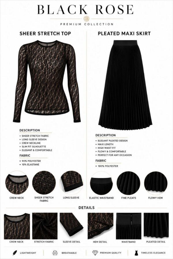 Premium Black Two-Piece Pleated Dress Set