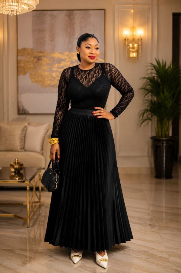 Premium Black Two-Piece Pleated Dress Set