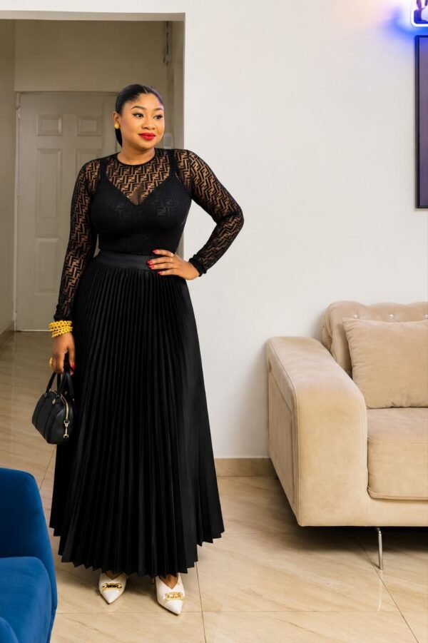 Premium Black Two-Piece Pleated Dress Set