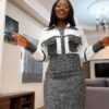 Premium Two-Piece Tweed Set - White & Gray
