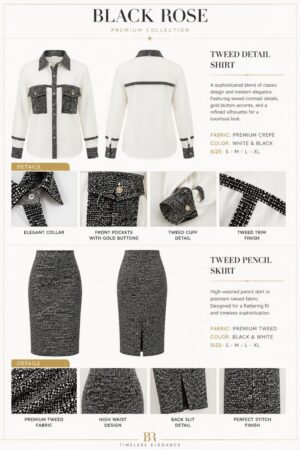 Premium Two-Piece Tweed Set - White & Gray