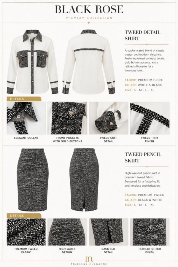 Premium Two-Piece Tweed Set - White & Gray
