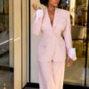 Black Rose Premium Soft Pink 2-Piece Tailored Blazer & Wide-Leg Pants Set