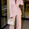 Black Rose Premium Soft Pink 2-Piece Tailored Blazer & Wide-Leg Pants Set