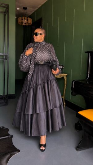 Premium Two-Piece Polka Dot Set with Pleated Skirt