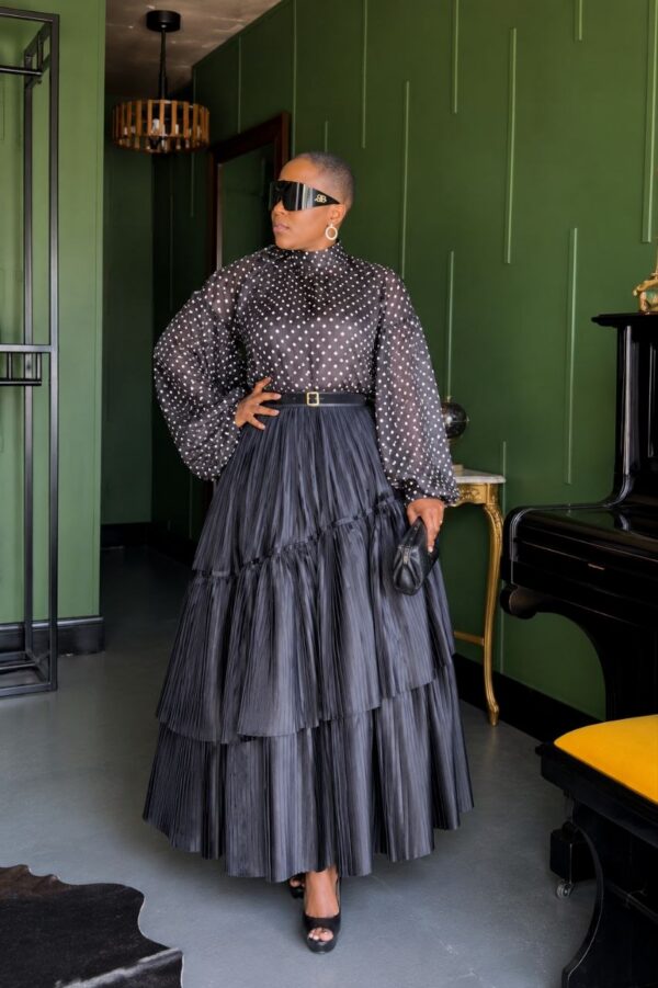 Premium Two-Piece Polka Dot Set with Pleated Skirt
