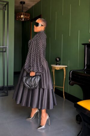 Premium Two-Piece Polka Dot Set with Pleated Skirt