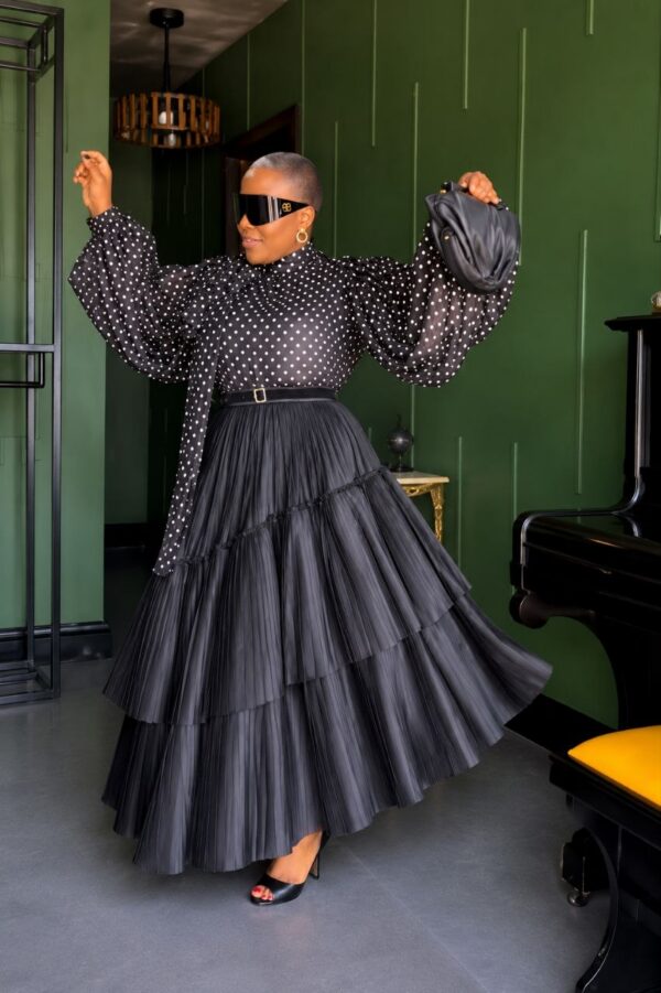 Premium Two-Piece Polka Dot Set with Pleated Skirt