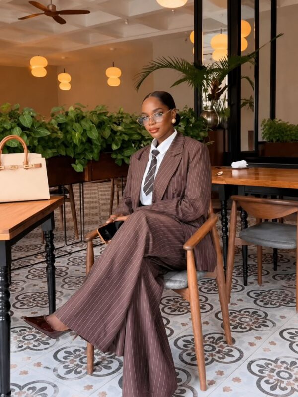 Premium Brown Pinstripe Four-Piece Suit Set