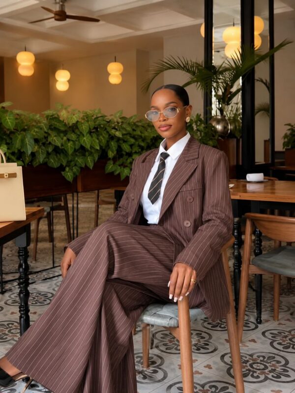 Premium Brown Pinstripe Four-Piece Suit Set