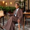 Premium Brown Pinstripe Four-Piece Suit Set