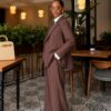Premium Brown Pinstripe Four-Piece Suit Set