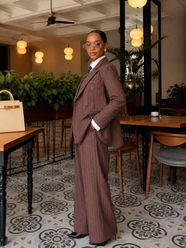 Premium Brown Pinstripe Four-Piece Suit Set