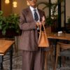 Premium Brown Pinstripe Four-Piece Suit Set