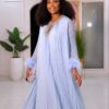 Premium Pleated Maxi Dress with Feather Details