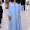 Premium Pleated Maxi Dress with Feather Details