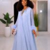 Premium Pleated Maxi Dress with Feather Details
