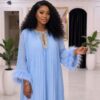 Premium Pleated Maxi Dress with Feather Details