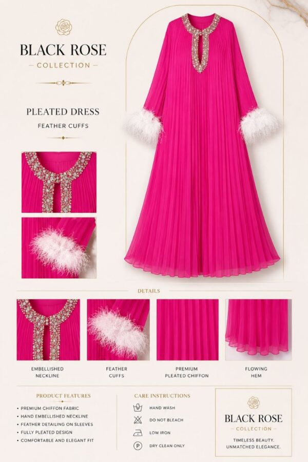 Premium Pink Pleated Evening Dress