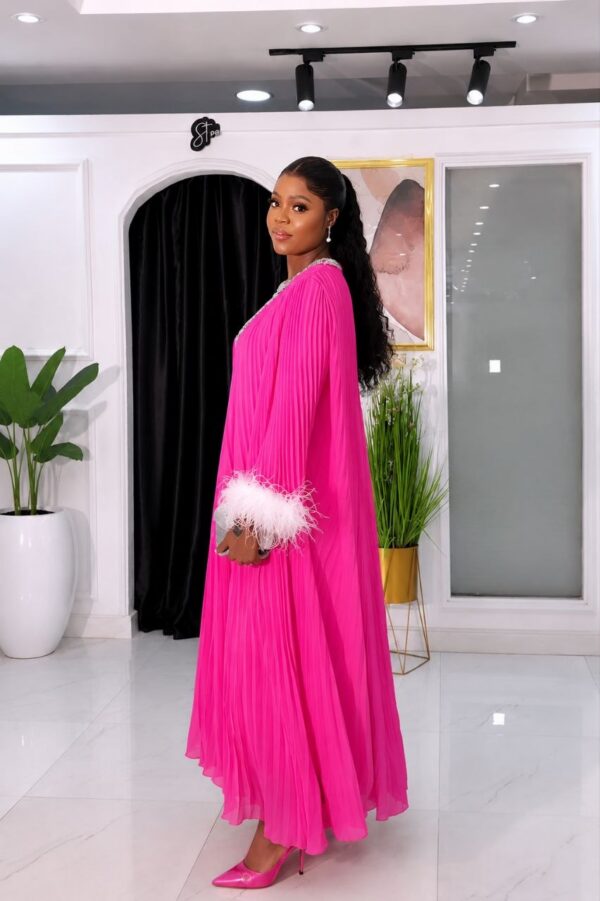 Premium Pink Pleated Evening Dress