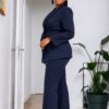 Navy Blue Two-Piece Blazer Set