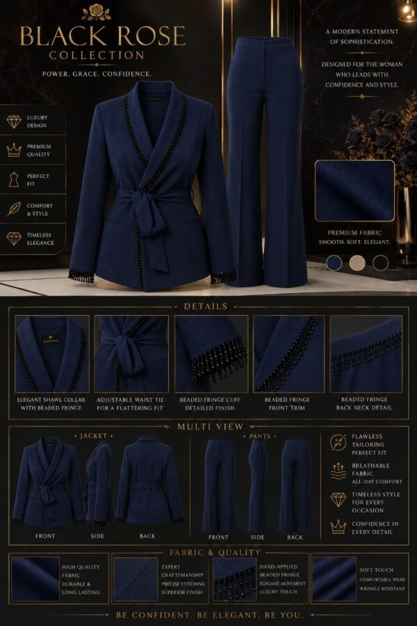 Navy Blue Two-Piece Blazer Set
