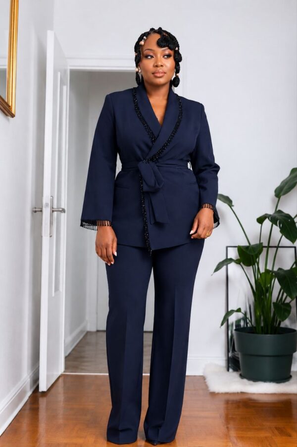 Navy Blue Two-Piece Blazer Set