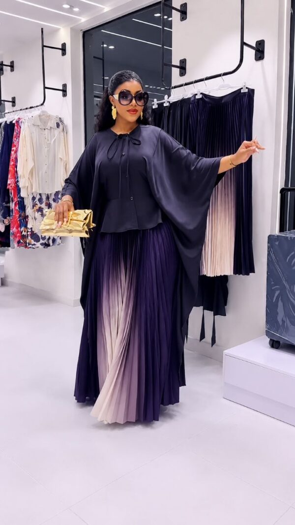 Premium Purple Kimono and Pleated Skirt Set