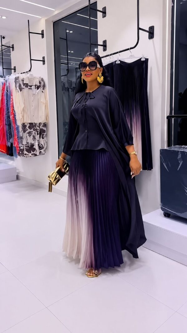Premium Purple Kimono and Pleated Skirt Set