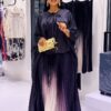 Premium Purple Kimono and Pleated Skirt Set