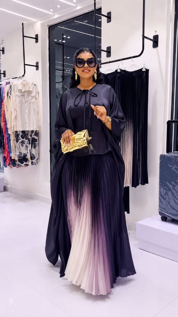 Premium Purple Kimono and Pleated Skirt Set