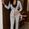 Premium Gray Plaid Two-Piece Blazer Suit Set