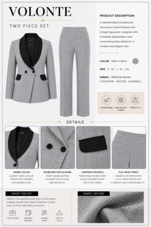 Premium Gray Plaid Two-Piece Blazer Suit Set