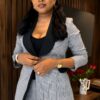 Premium Gray Plaid Two-Piece Blazer Suit Set