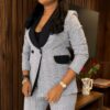 Premium Gray Plaid Two-Piece Blazer Suit Set