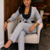 Premium Gray Plaid Two-Piece Blazer Suit Set