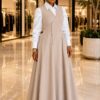 Timeless Elegance Two-Piece Set - Beige Dress & Shirt