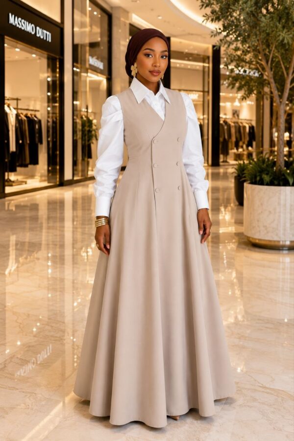 Timeless Elegance Two-Piece Set - Beige Dress & Shirt