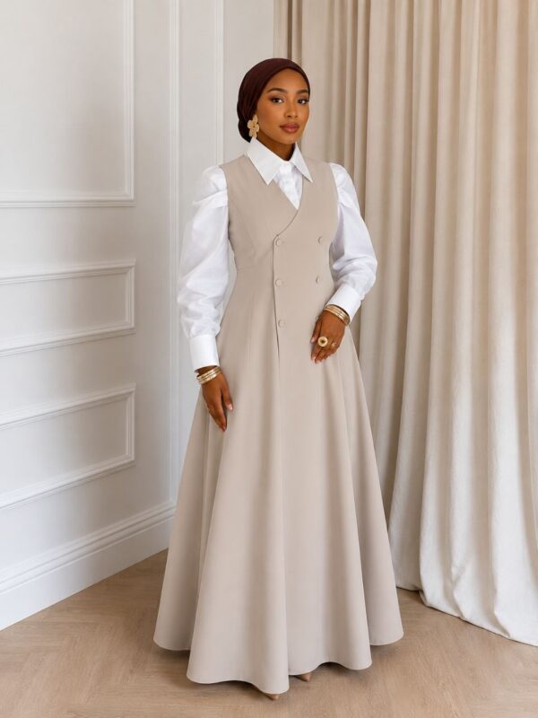 Timeless Elegance Two-Piece Set - Beige Dress & Shirt