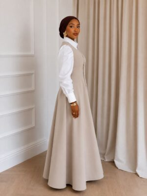 Timeless Elegance Two-Piece Set - Beige Dress & Shirt