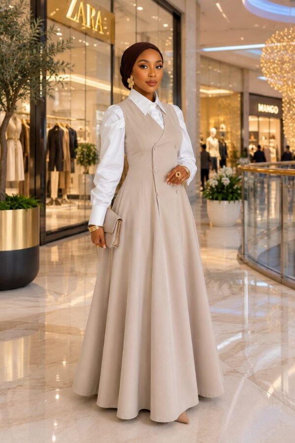 Timeless Elegance Two-Piece Set - Beige Dress & Shirt