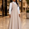 Timeless Elegance Two-Piece Set - Beige Dress & Shirt