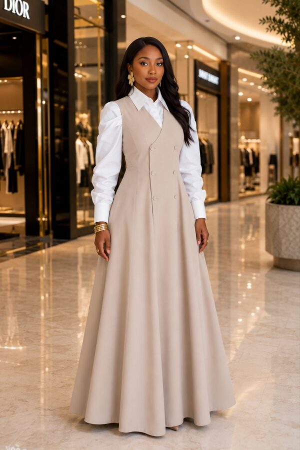 Timeless Elegance Two-Piece Set - Beige Dress & Shirt