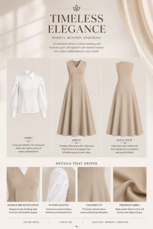 Timeless Elegance Two-Piece Set - Beige Dress & Shirt
