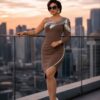 Premium Brown Elegant Dress with Embellished Details