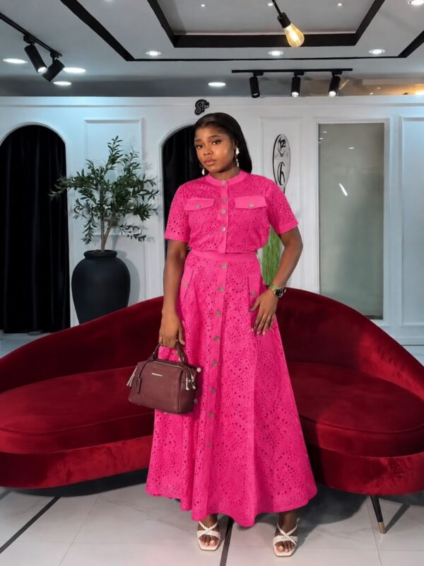 Premium Three-Piece Pink Lace Dress Set - Wholesale