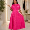 Premium Three-Piece Pink Lace Dress Set - Wholesale