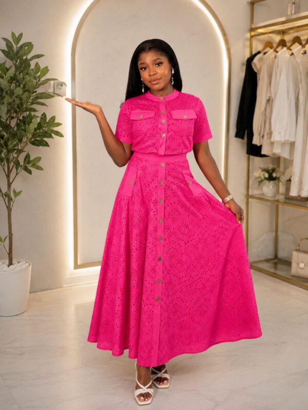 Premium Three-Piece Pink Lace Dress Set - Wholesale