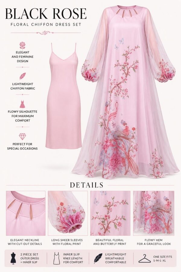 Premium Pink Boubou Dress with Floral Embroidery
